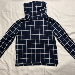 J Crew H1549 Woman's Size Large Blue/Ivory Plaid Funnelneck Sweater